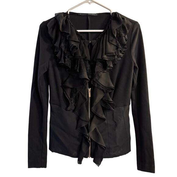 Annarita N. Steampunk Victorian Ruffled Lace Zip Blouse Top Black Italy Size 6 - Picture 1 of 10